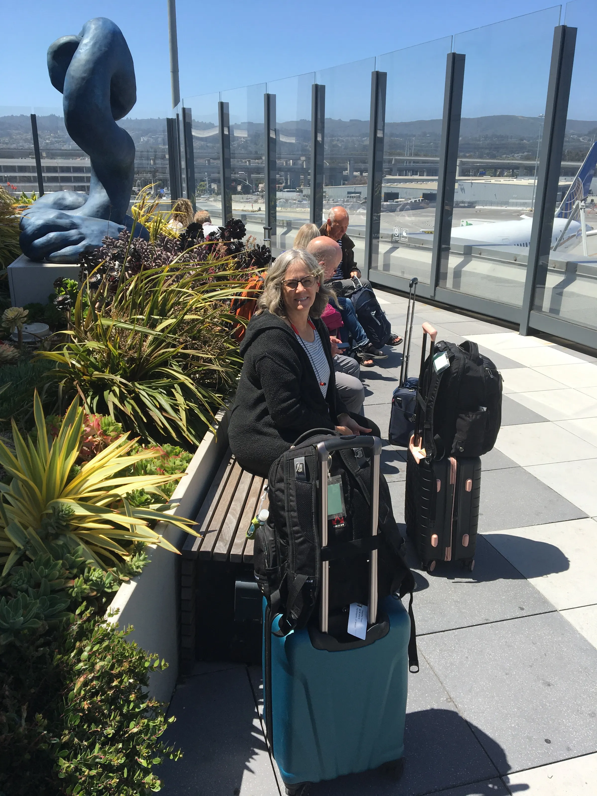 The International Terminal has a small, but nice patio that you can go out to and get some nice fresh air. It was a little breezy making it a bit cool. So we did not last too long.