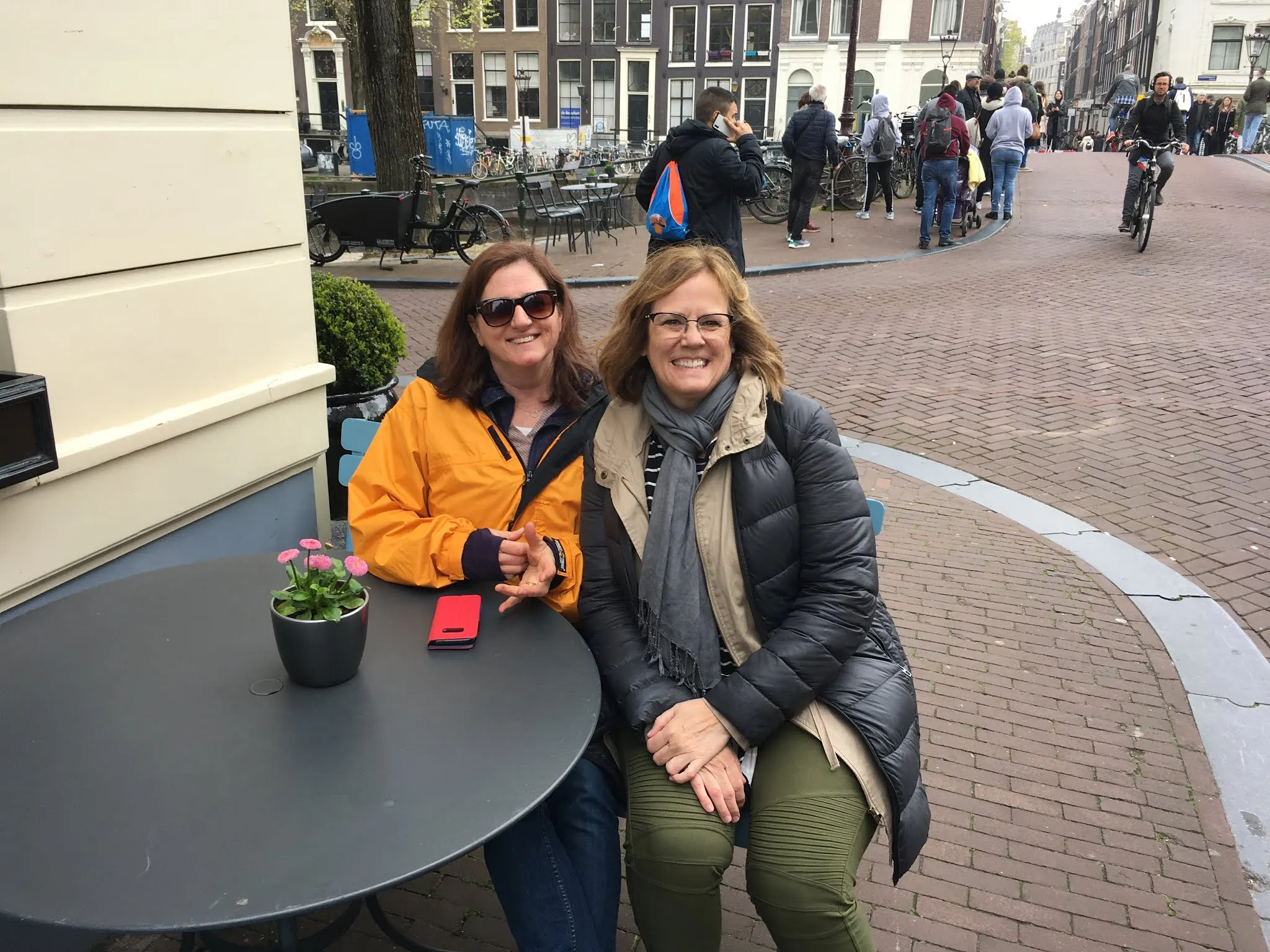 Ilene wearing my yellow jacket!