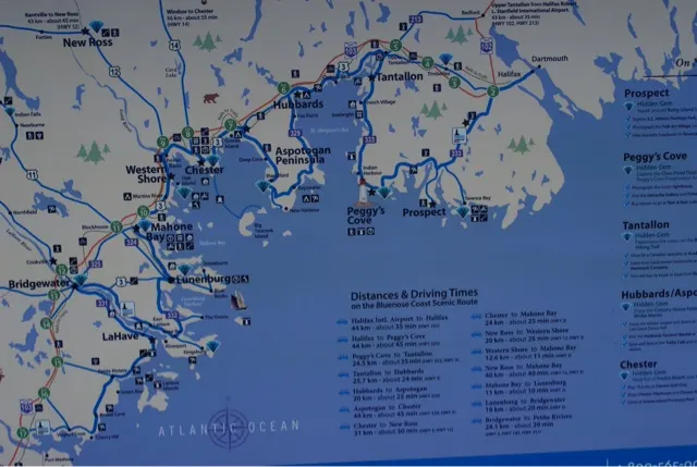 Map of Peggy's Cove. We actually drove out towards Hubbards to find a sandy beach for Julee to comb through...
