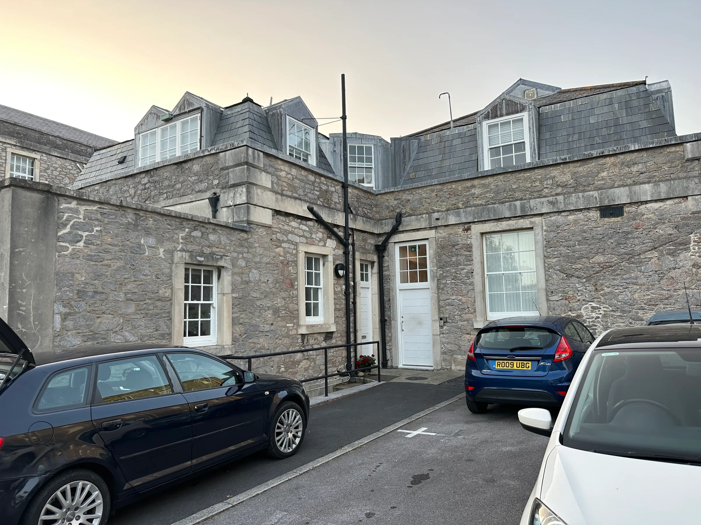 Our place in Plymouth. It is an old Naval hospital area. It is a big area of buildings. We had to go through security to get into the area.