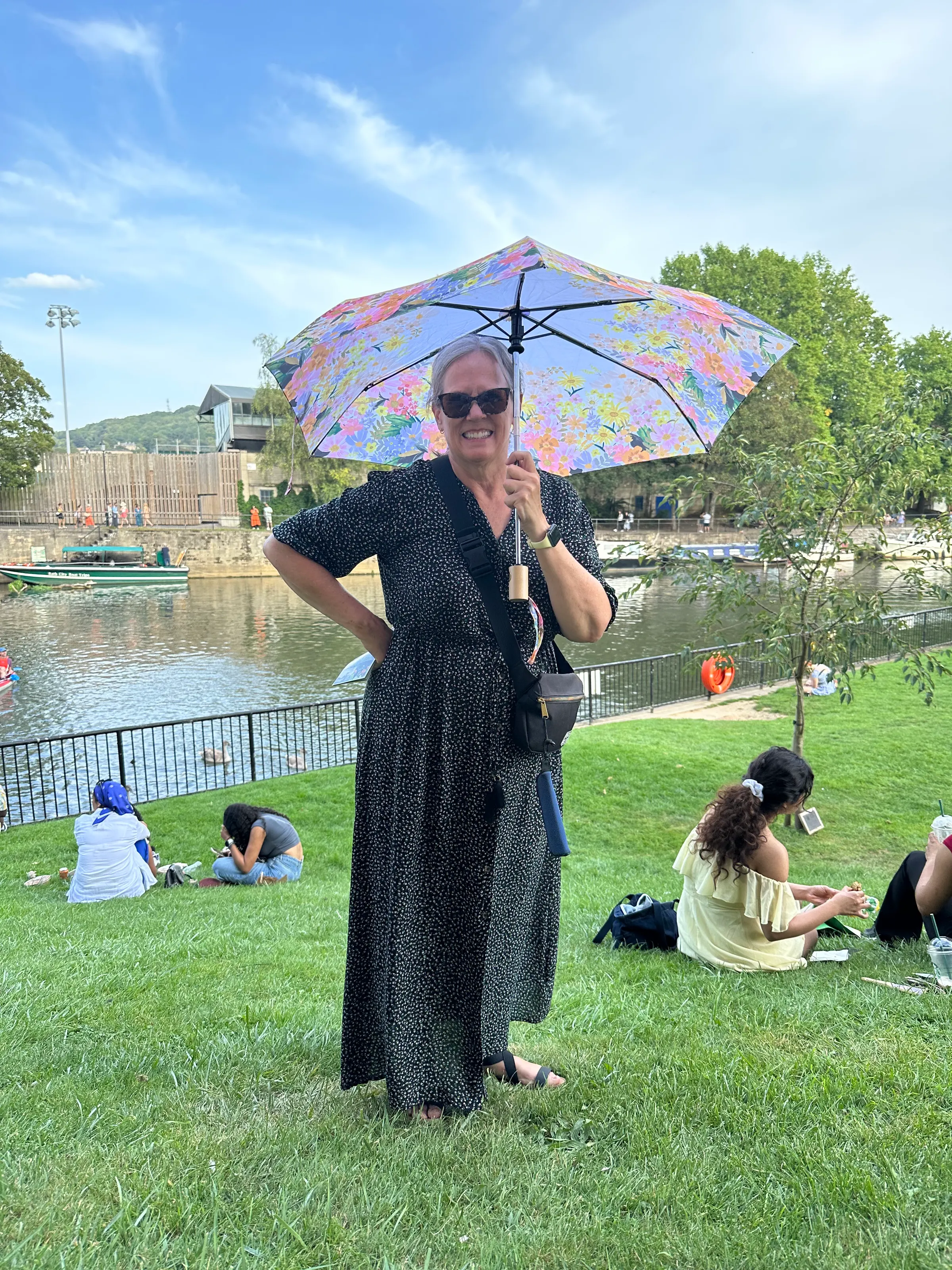 Staying out of the sun at the Parade park.