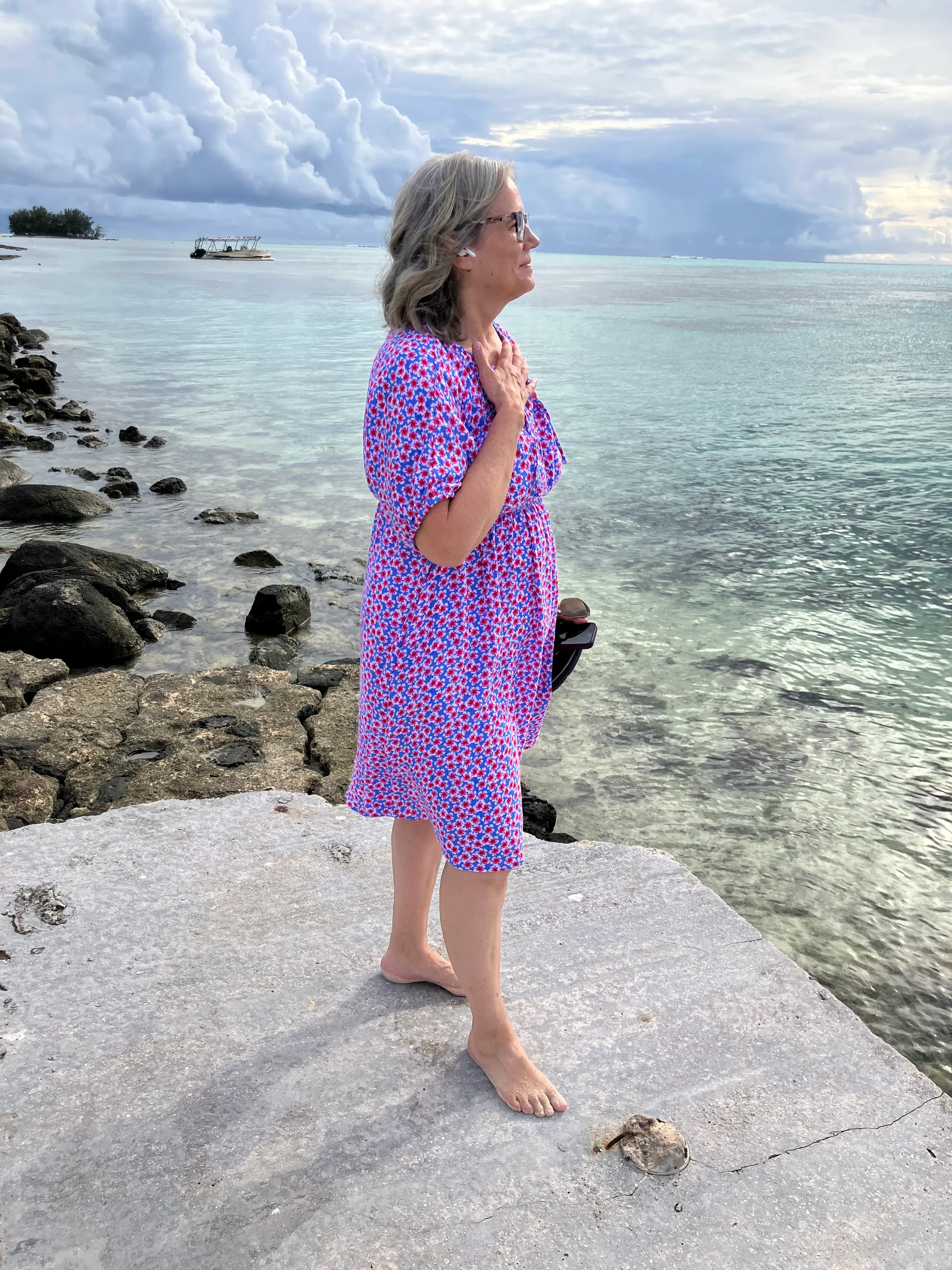 Denise taking in the beauty of the sea. The water is quite clear and a turqoise color. It shallow for the most part making it easy for beginning snorkelers.