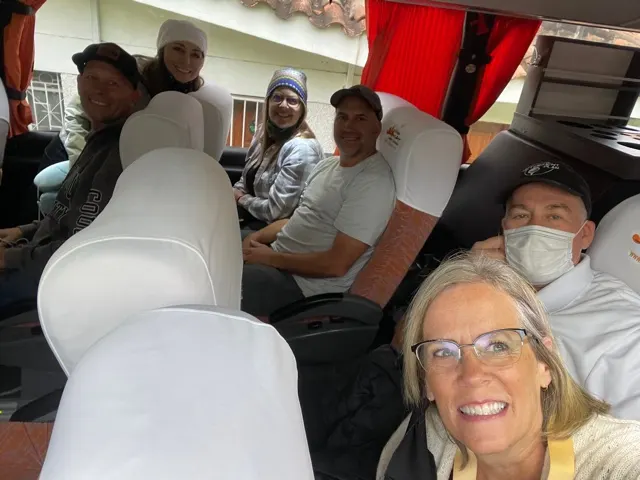 Us settling in on the bus to Puno….much more comfortable than yesterday.