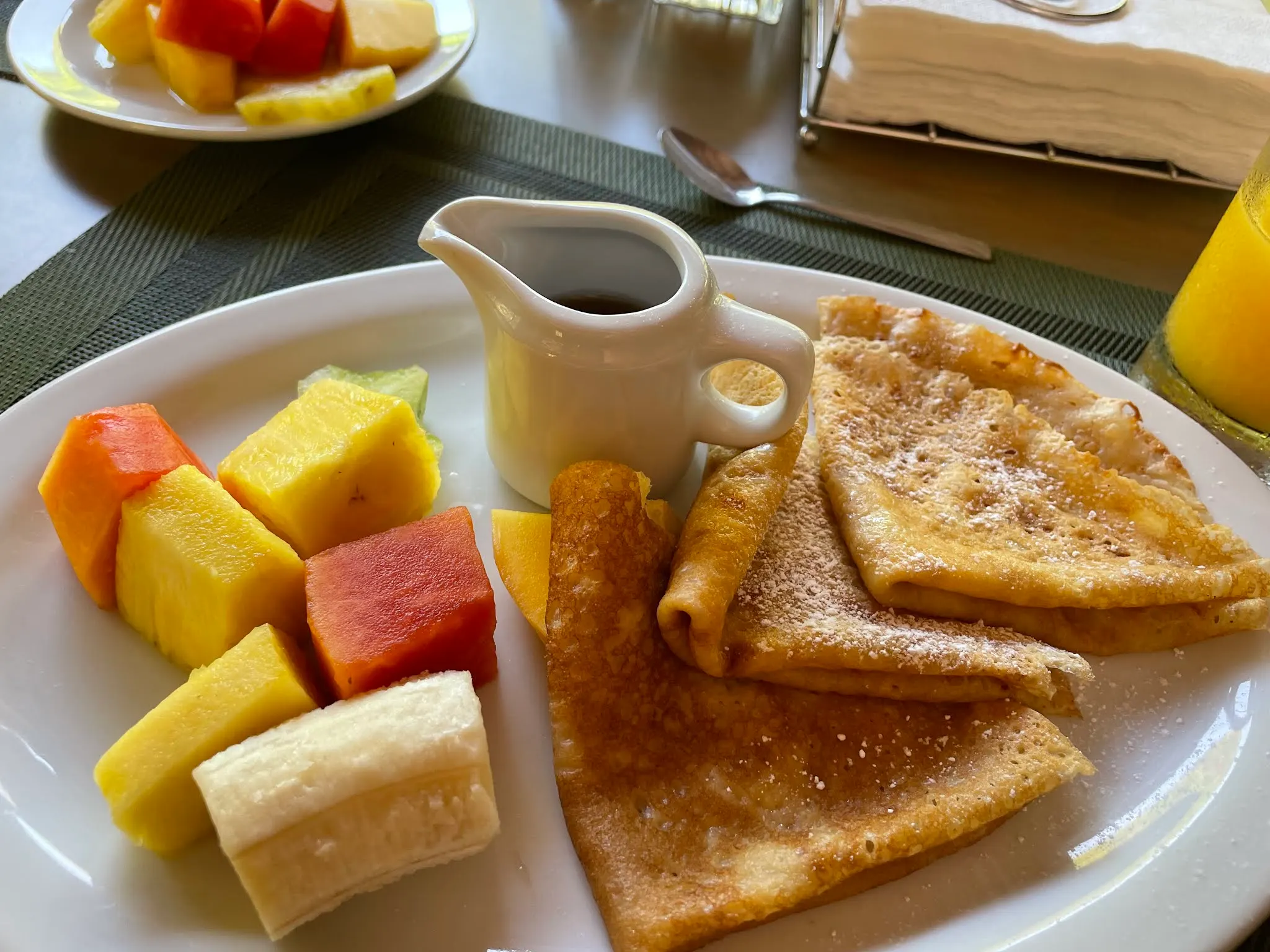 Denise’s crepe breakfast this morning. She even liked the maple syrup they provided for them!