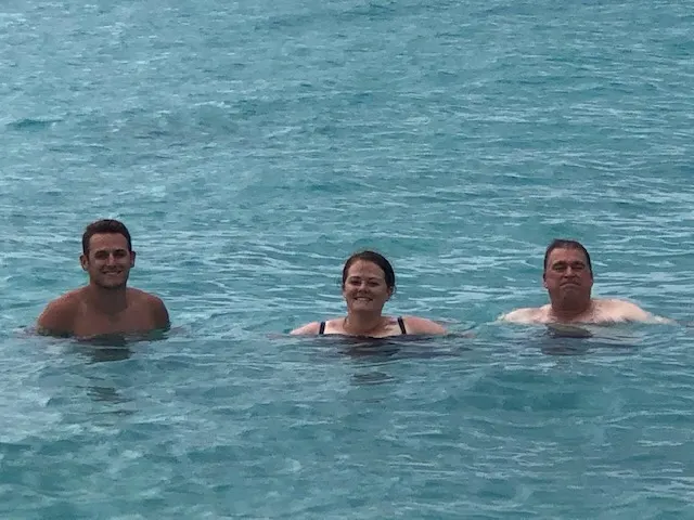 Enjoying the salt water...Travis, Karlie and I.