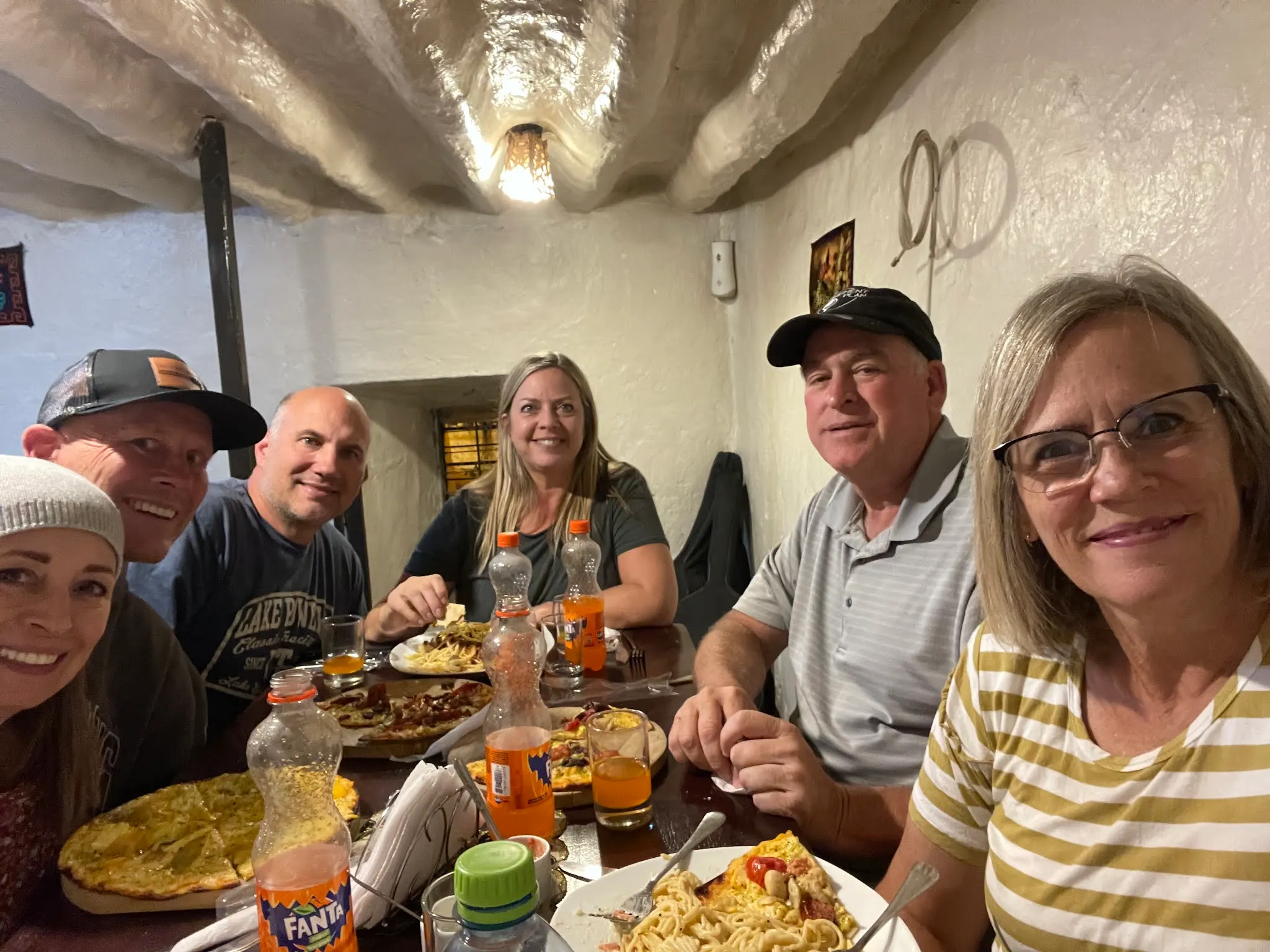 The group eating Italian food in Peru. Really good…really cheap!