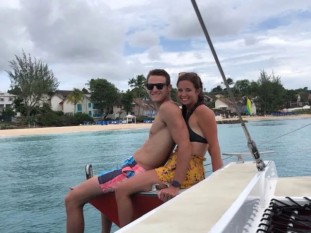 Travis and Kenzie at the head of the boat. Mike, Cassidy, Travis and Kenzie all swam to the shore and did some sand time there. It was not an easy swim. But they did it.