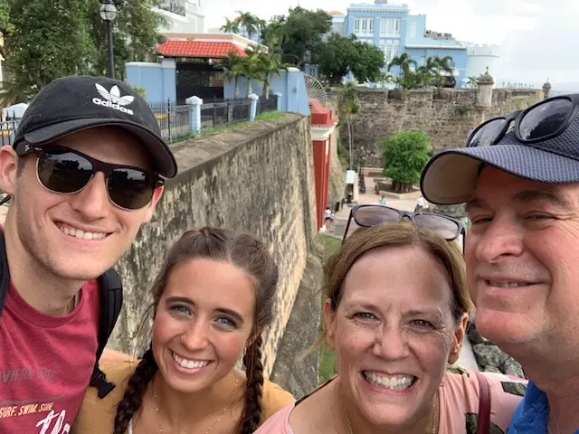 Travis, Kenzie Denise and I at the old wall that surrounds the point of the bay here.