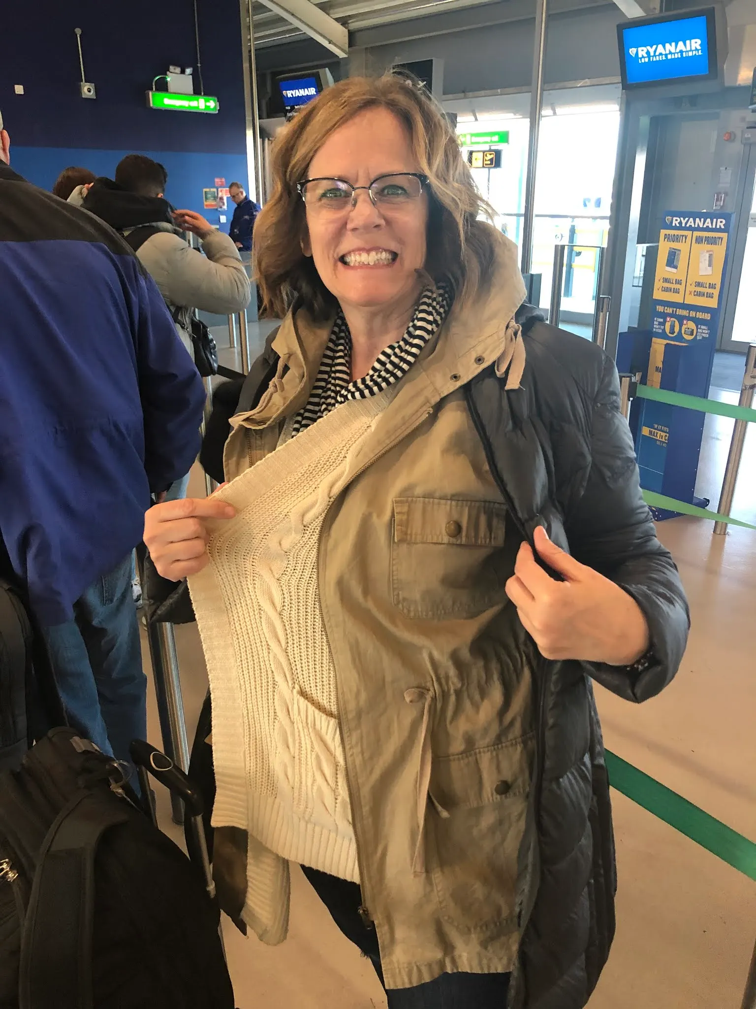 Denise wearing many layers of clothing