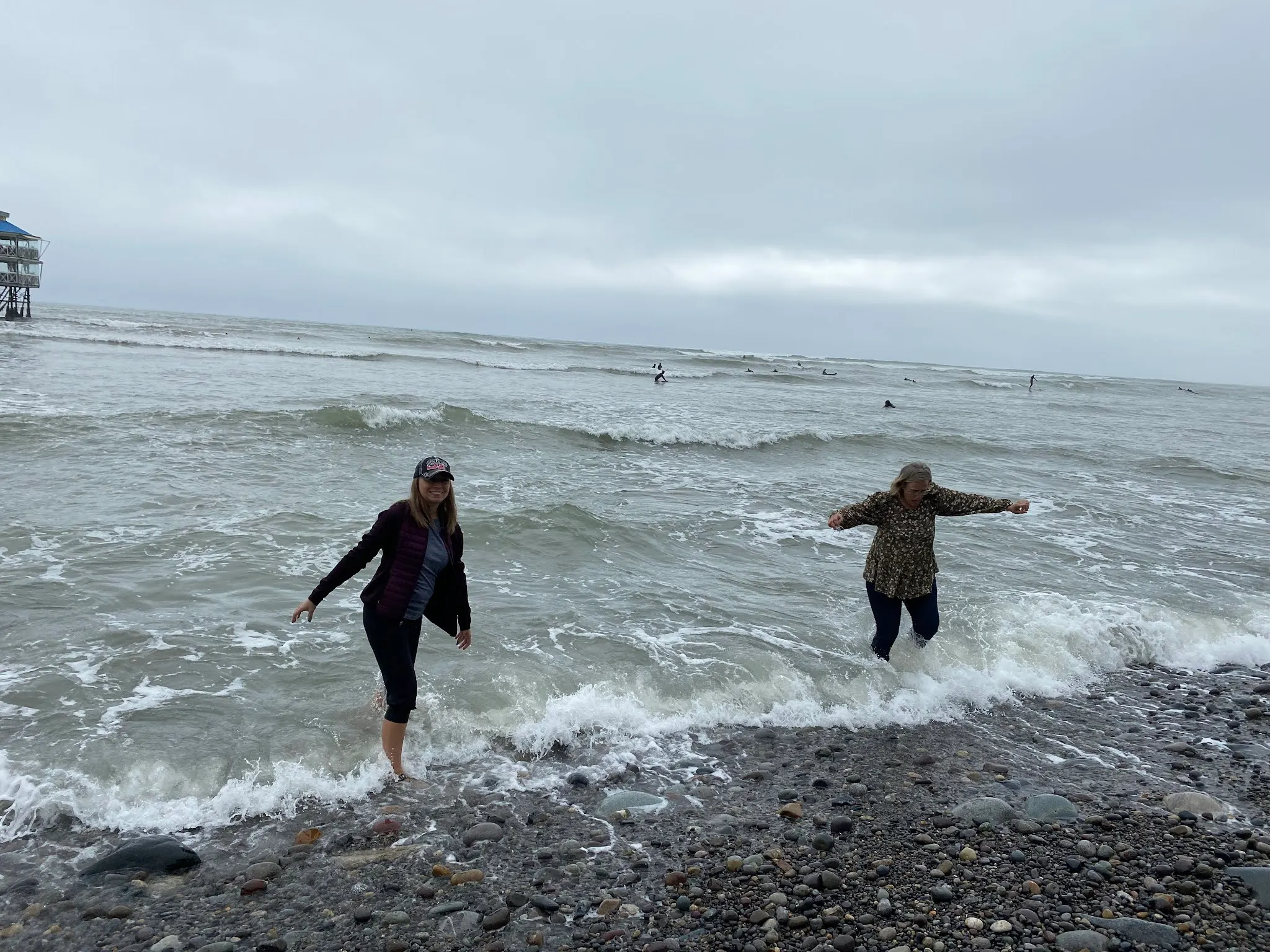 Tip toeing out into the water…a bit too far as Denise got her pants all wet.