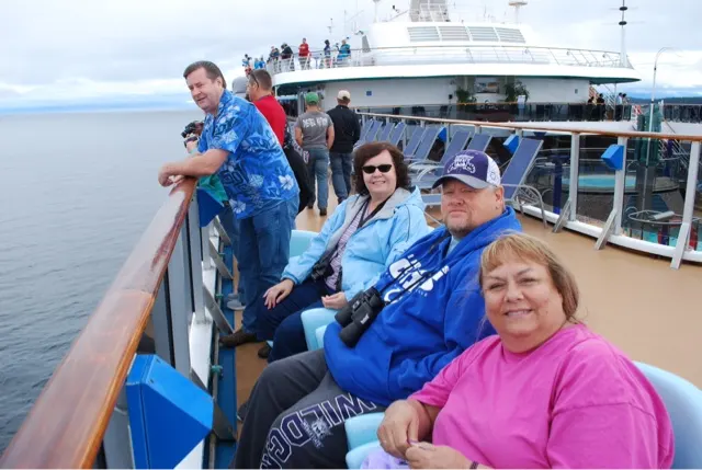 The crew hoping to see whales...our position for most of the day until the weather turned foul....