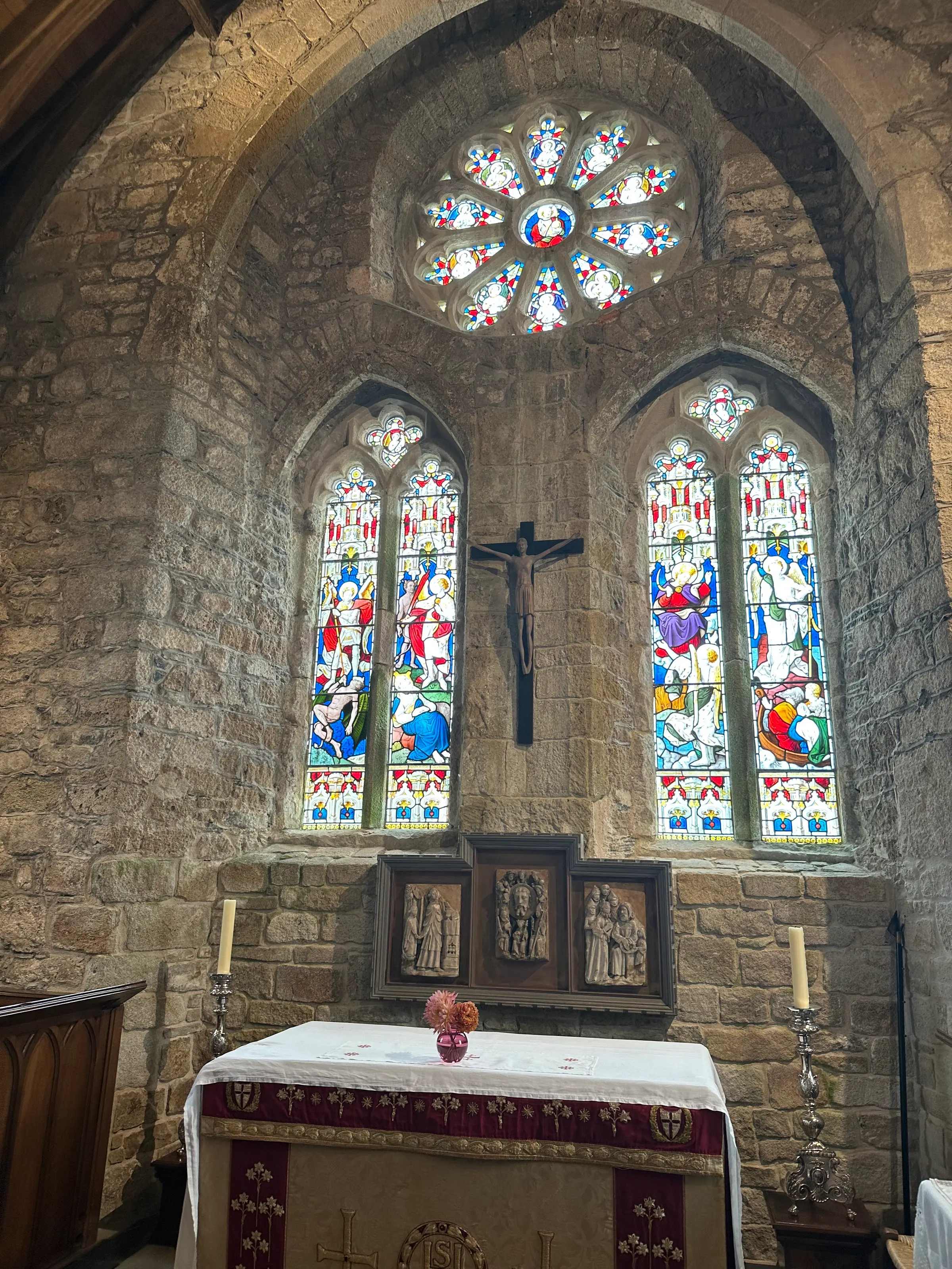 This photos and the next are nice pictures of the stained glass in the chapel.