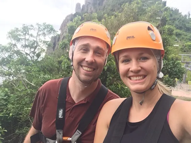 The crazy zip liners...Mike and Cassidy. I highly doubt those little helmets would do much in the event of a high speed crash!