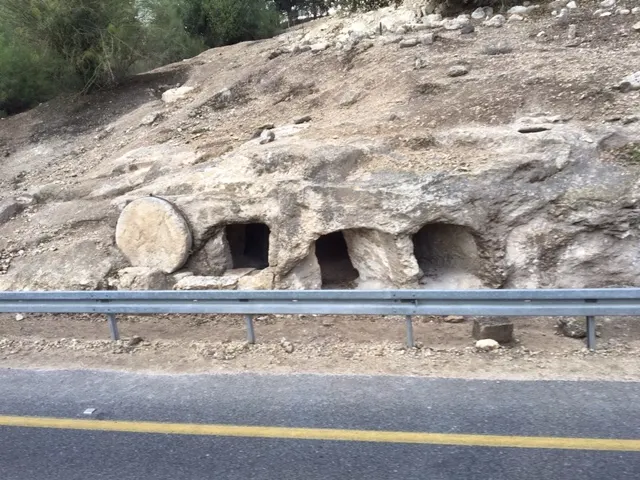 On the roadside, you can see a burial plot that was uncovered. You can see the round stone that is used to cover the sepulchres entrance....