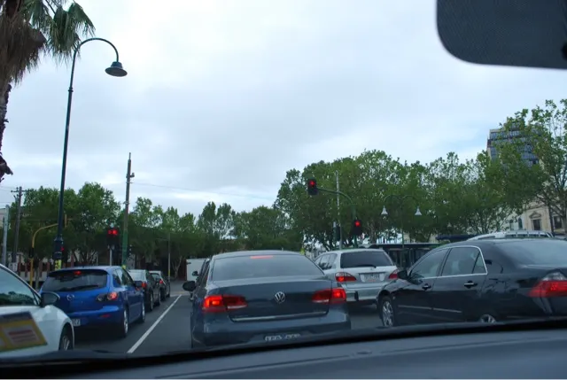 Crazy traffic heading into the business district...