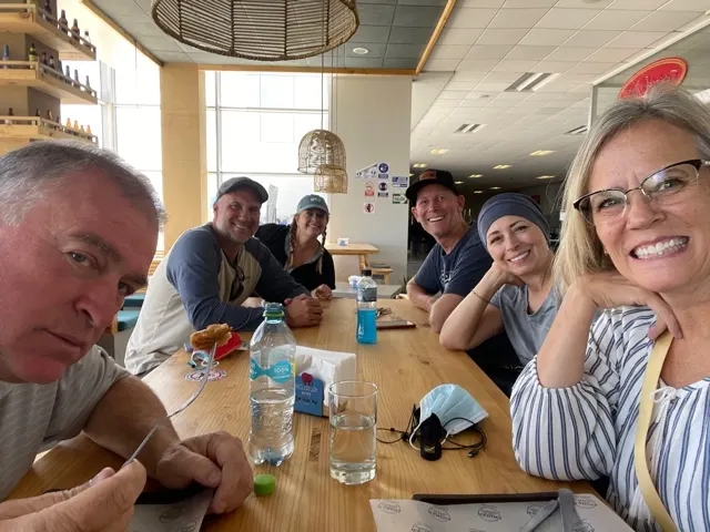 This picture is us getting a bite to eat at a cafe in the Juliaca airport as we waited to go through security for our flight from Juliaca to Lima.