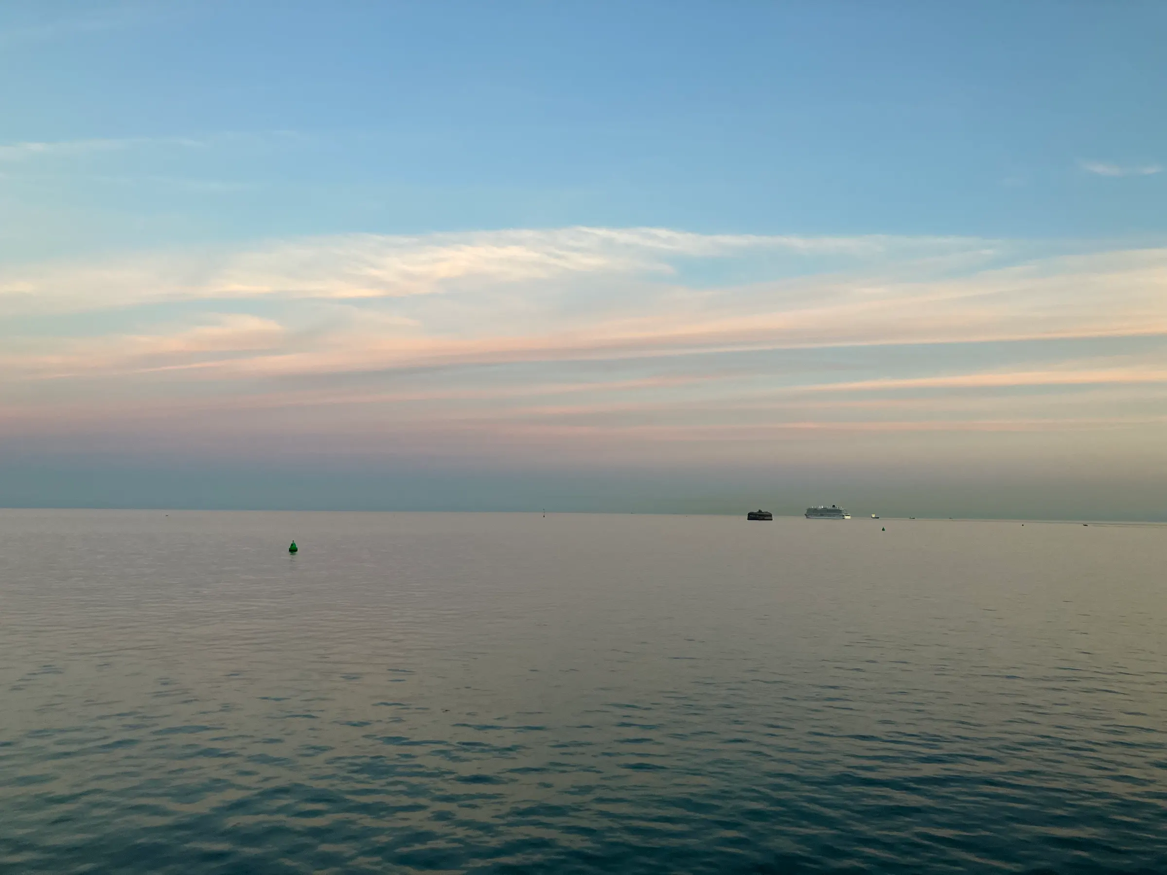 Cruise ship in the distance.