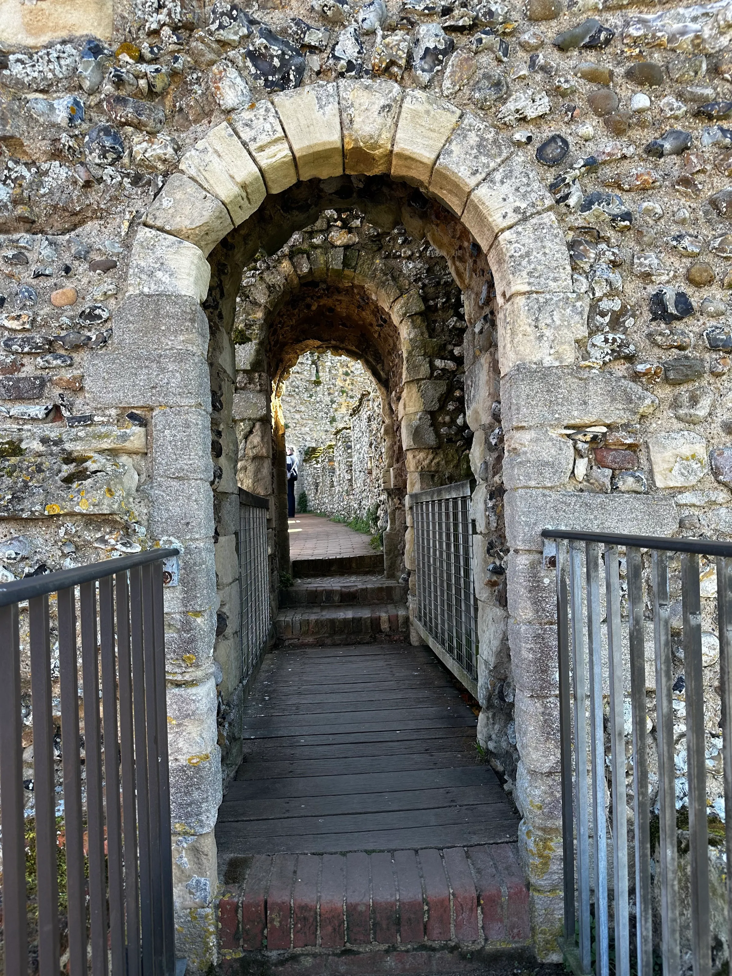 We are up on the wall of the castle looking down into the courtyard of the castle.