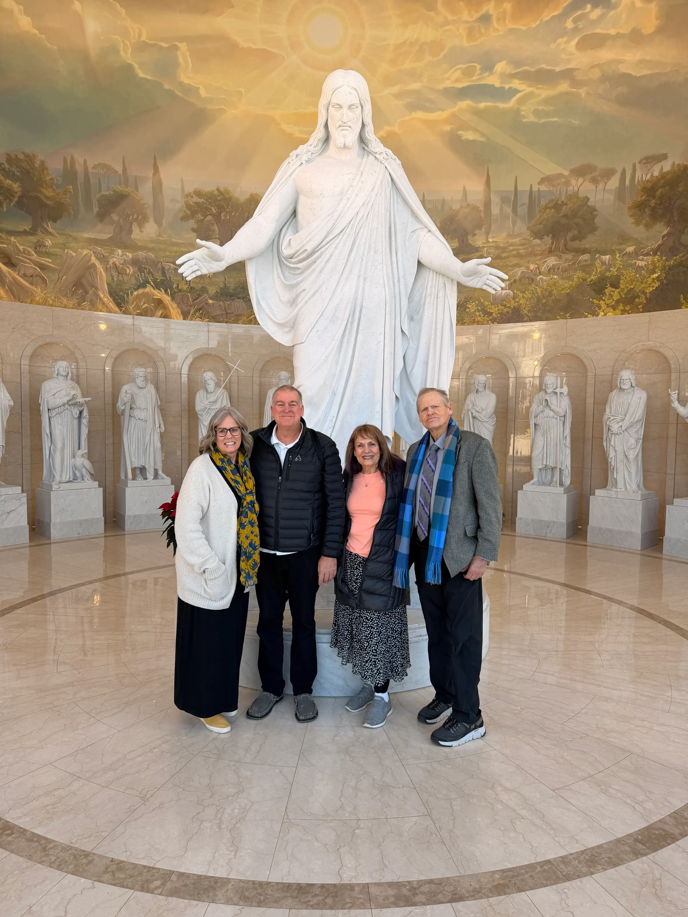 Us in front of the Christus with statues of the 12 original Apostles circling behind Him. It’s amazing to live in a day when the gospel has been restored and once again the priesthood is on the earth and 12 Apostles form a quorum today. Amazing.