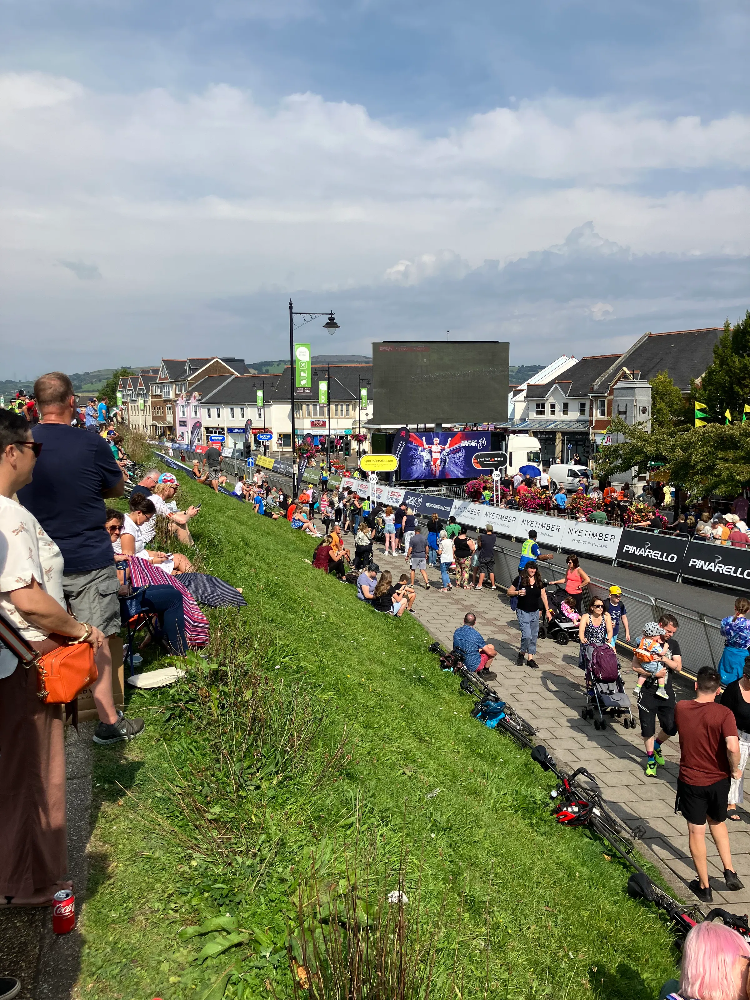 The set up for the final leg and sprint of the Tour of Britain bike race. The end line is further up the hill that would be on the right of this photo.