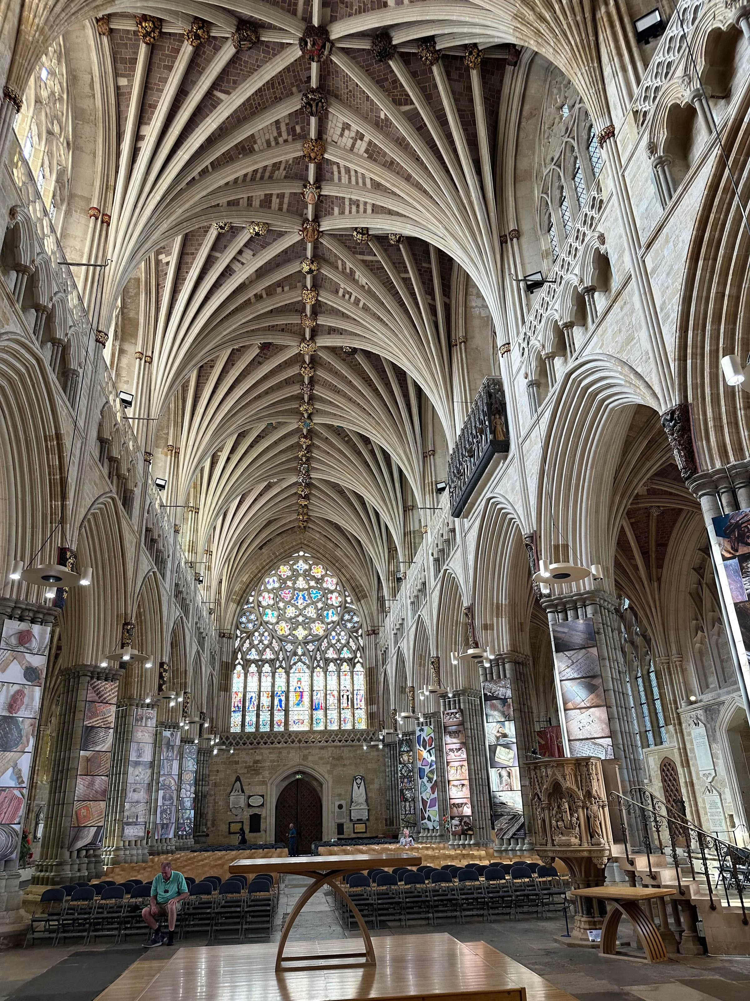 Inside Exeter Cathedral. The ceiling was all stone and amazing.