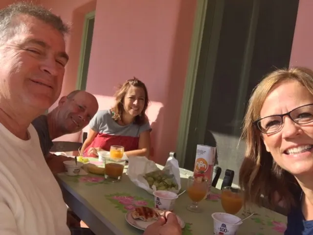 Breakfast on the porch outside the family room...