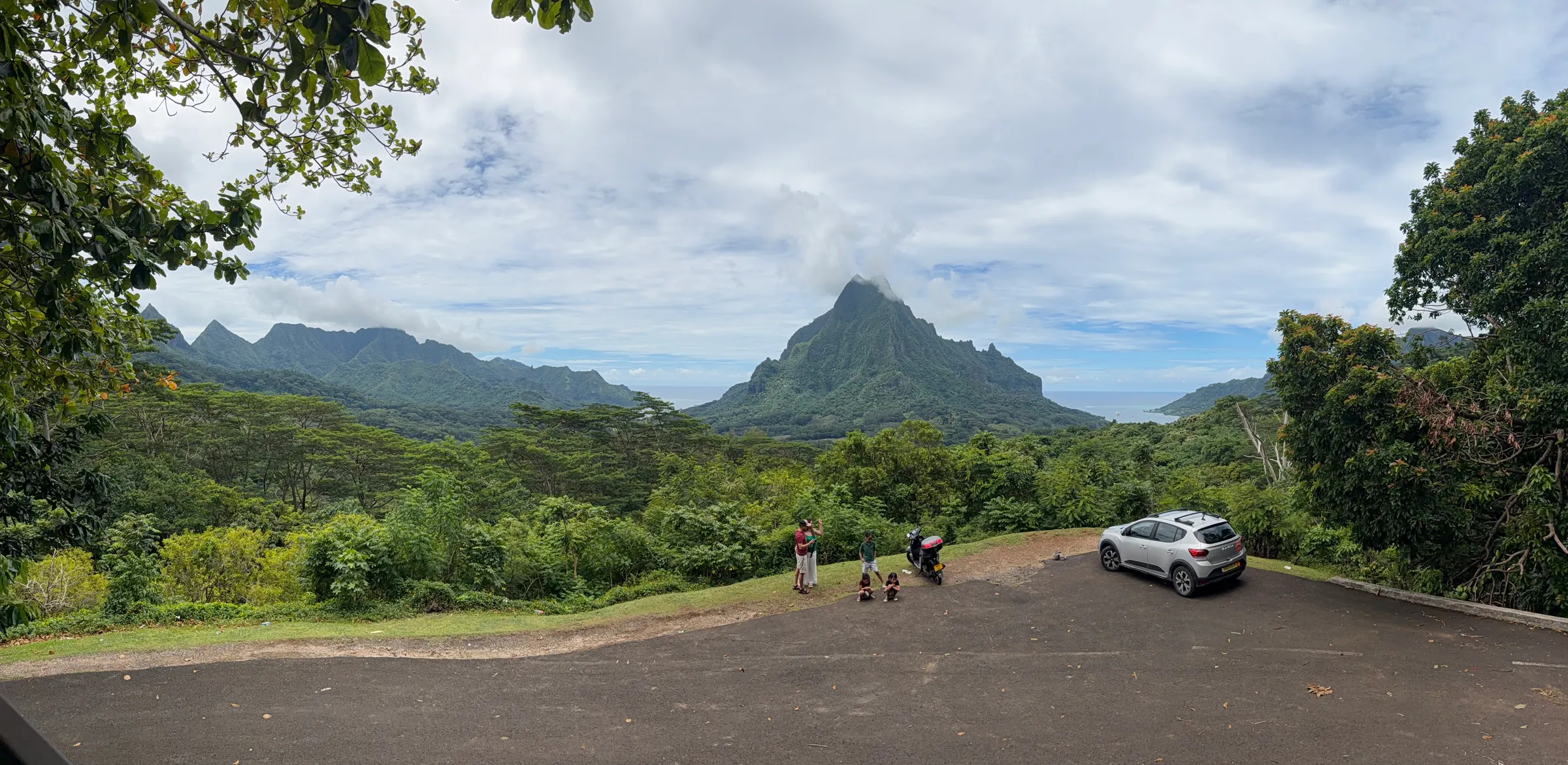 The is in the mountains at Belvedere. Such a nice view down into a couple of bays. The one to the right is called Cook Bay and a cruise ship was parked there. I don’t remember the other bays name.