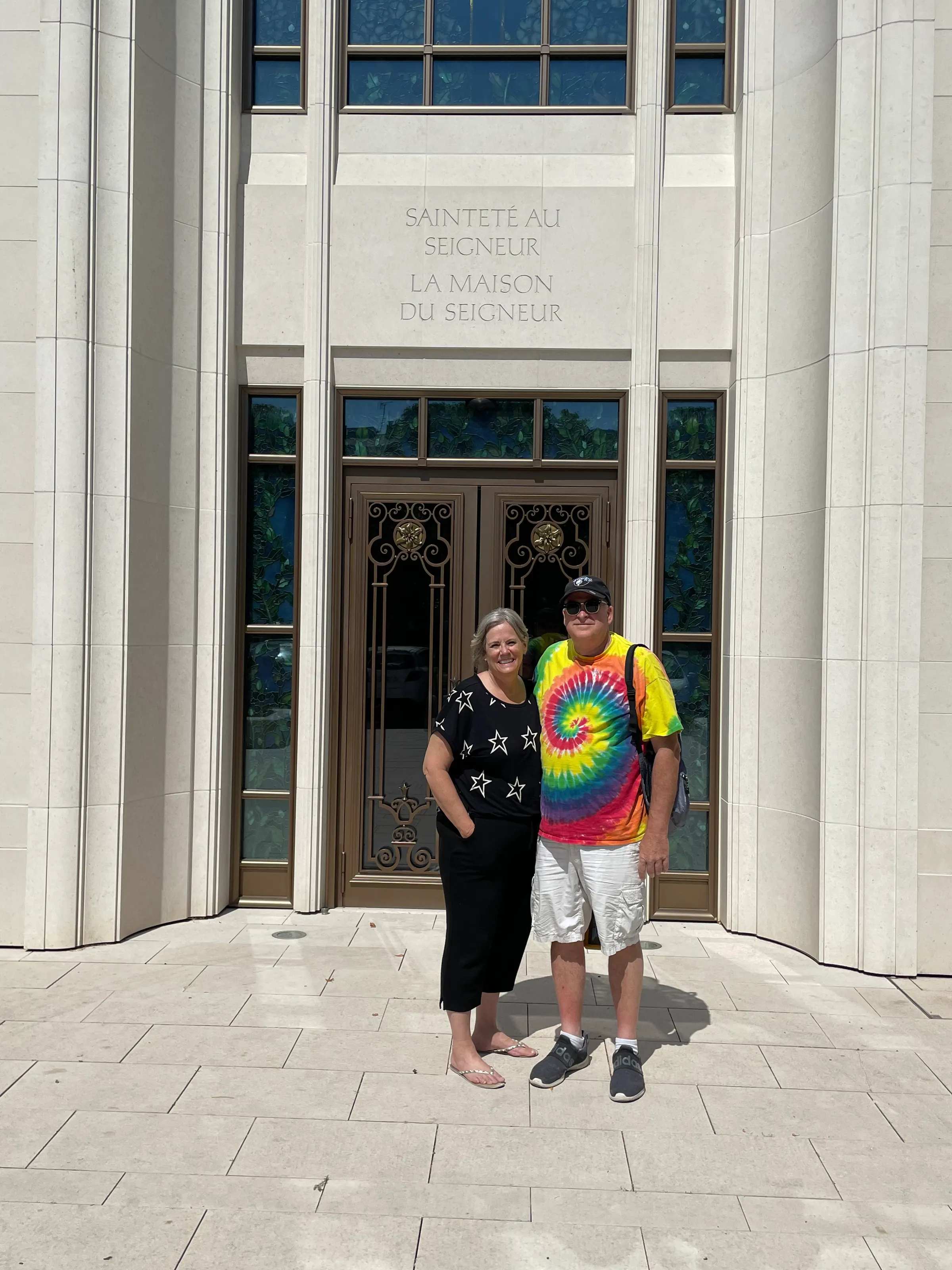Denise and I at the front steps of the Paris France Temple in Versailles. Good to be back!