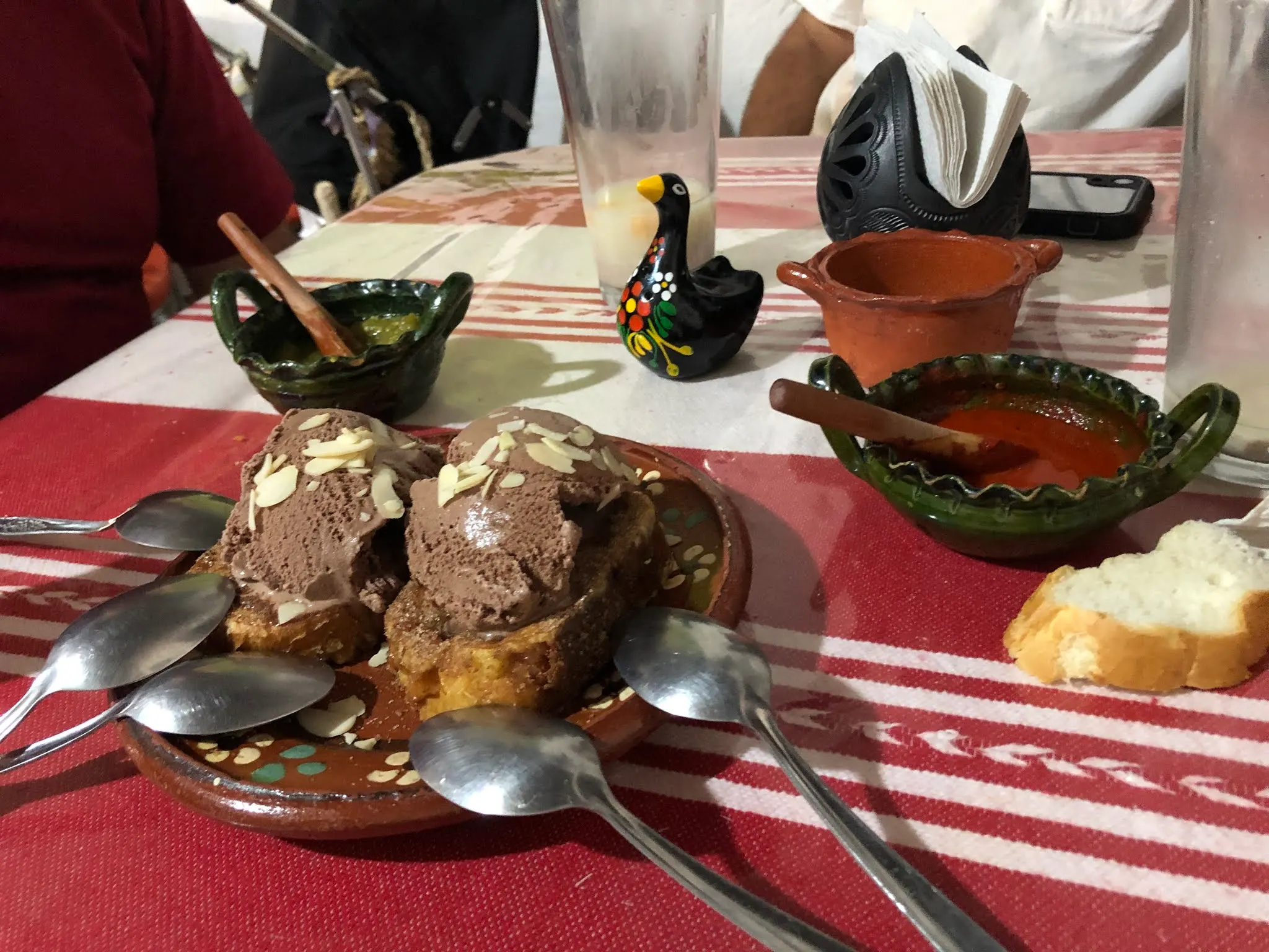 Our dessert...chocolate ice cream on top of cinnamon topped bread that was warmed. Really, really good!