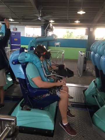 One of the roller coaster rides put some eye visual gear on your head. I did ride this one. The visuals were cool. However, they needed to really slow the ride down! The visuals took you beneath the sea in a wild, face paced roller coaster adventure. But I just wanted to enjoy the sea, slowly! Denise and Michelle rode it twice...one with the head gear, one without.
