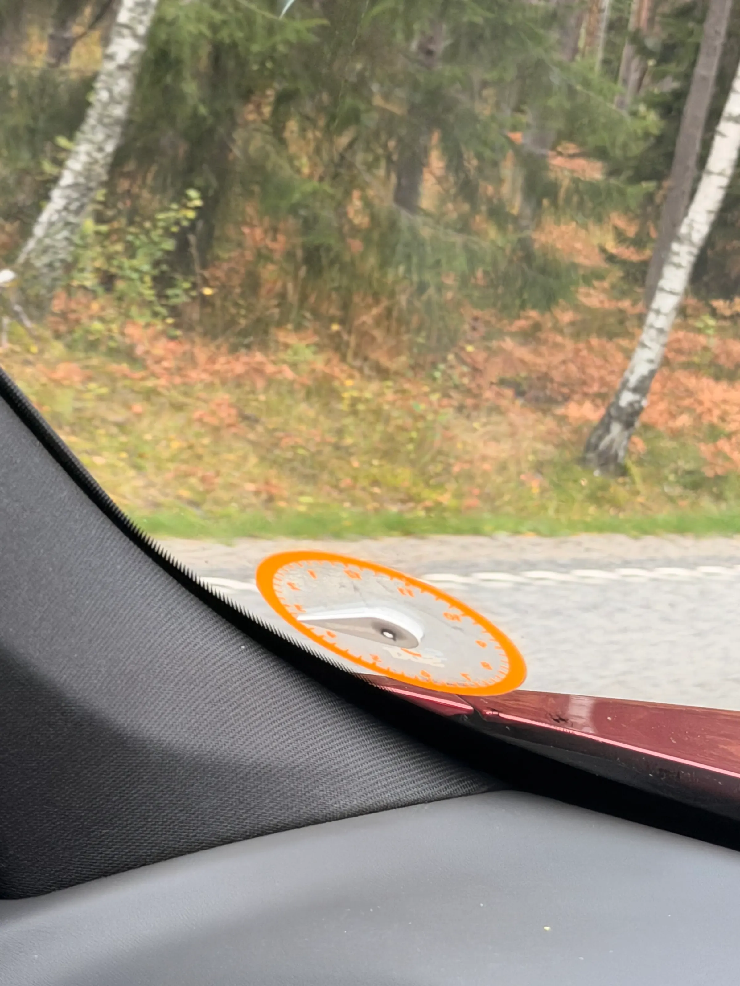 I’ve wanted to show this. On our rental car windshield was a clock with an arm that you can adjust. At certain parking lots, you pull in, set the time on this clock and then you only have so many hours to stay parked there from that time. Totally on the honor system. But I’ve never seen anything like that.