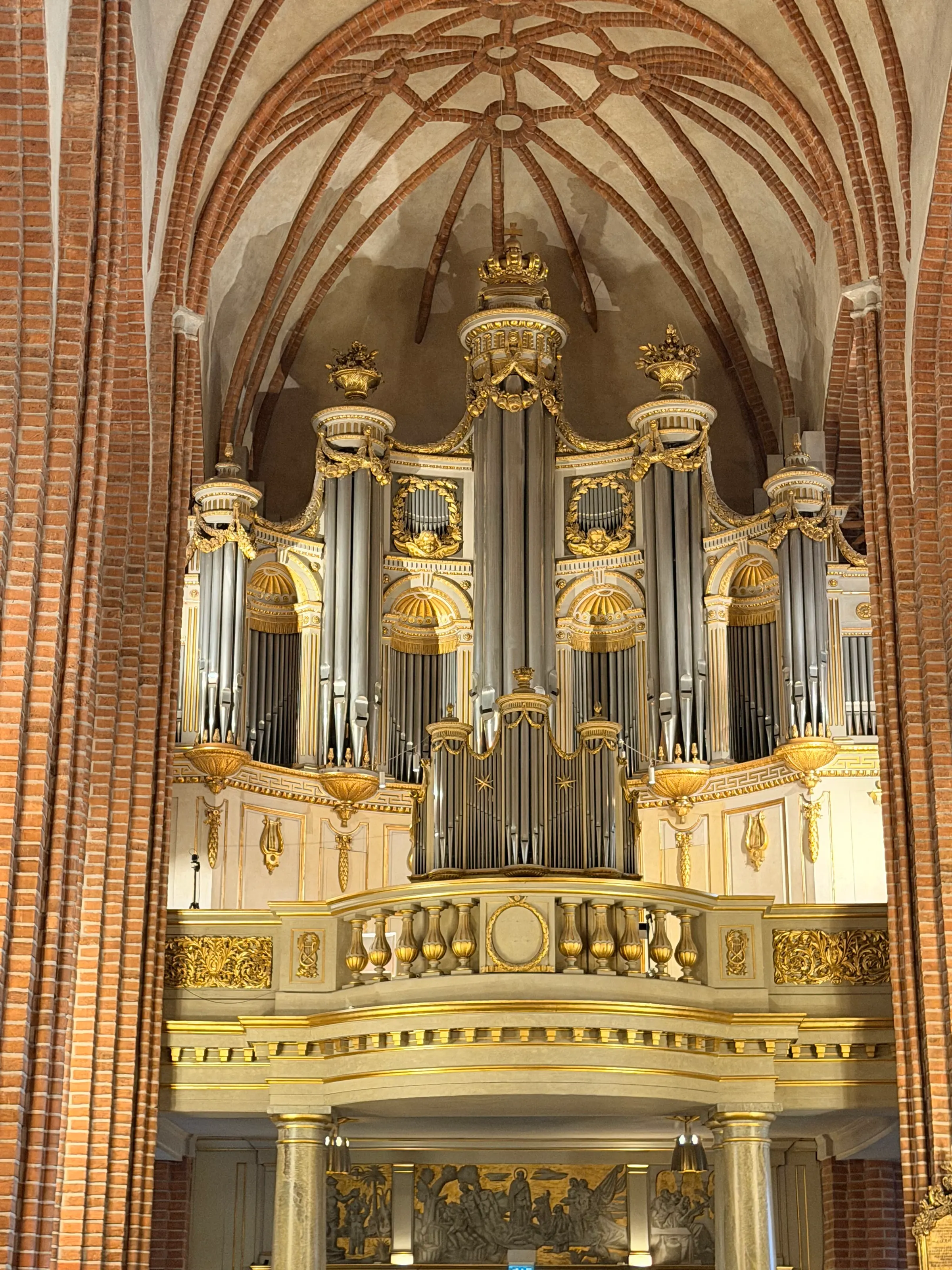 The organ inside the cathedral. I believe these are Lutheran Cathedrals. Lutheran seems to be a very prominent religion here.