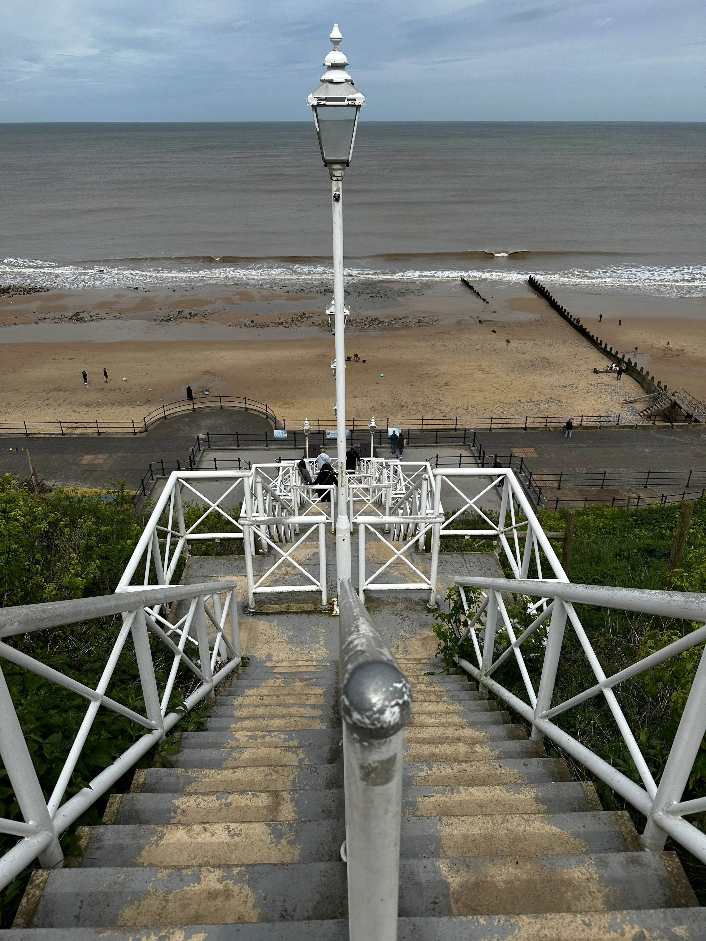 This picture is taken at Cromer Beach. These stairs lead down to the beach. The tide was out while we were there. So you could walk a ways out there without getting wet.