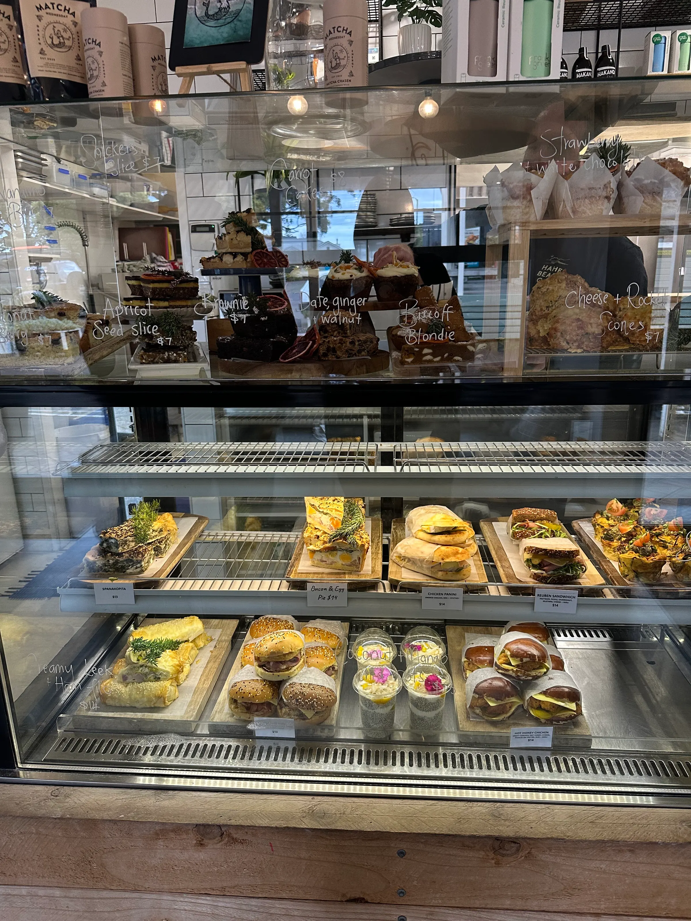 This is the bakery area in the cafe at Hahei. We chose a couple of things from in there and had them heated up for our breakfast. It was very good. Naturally Denise also bought the snickerdoodle bar for later!