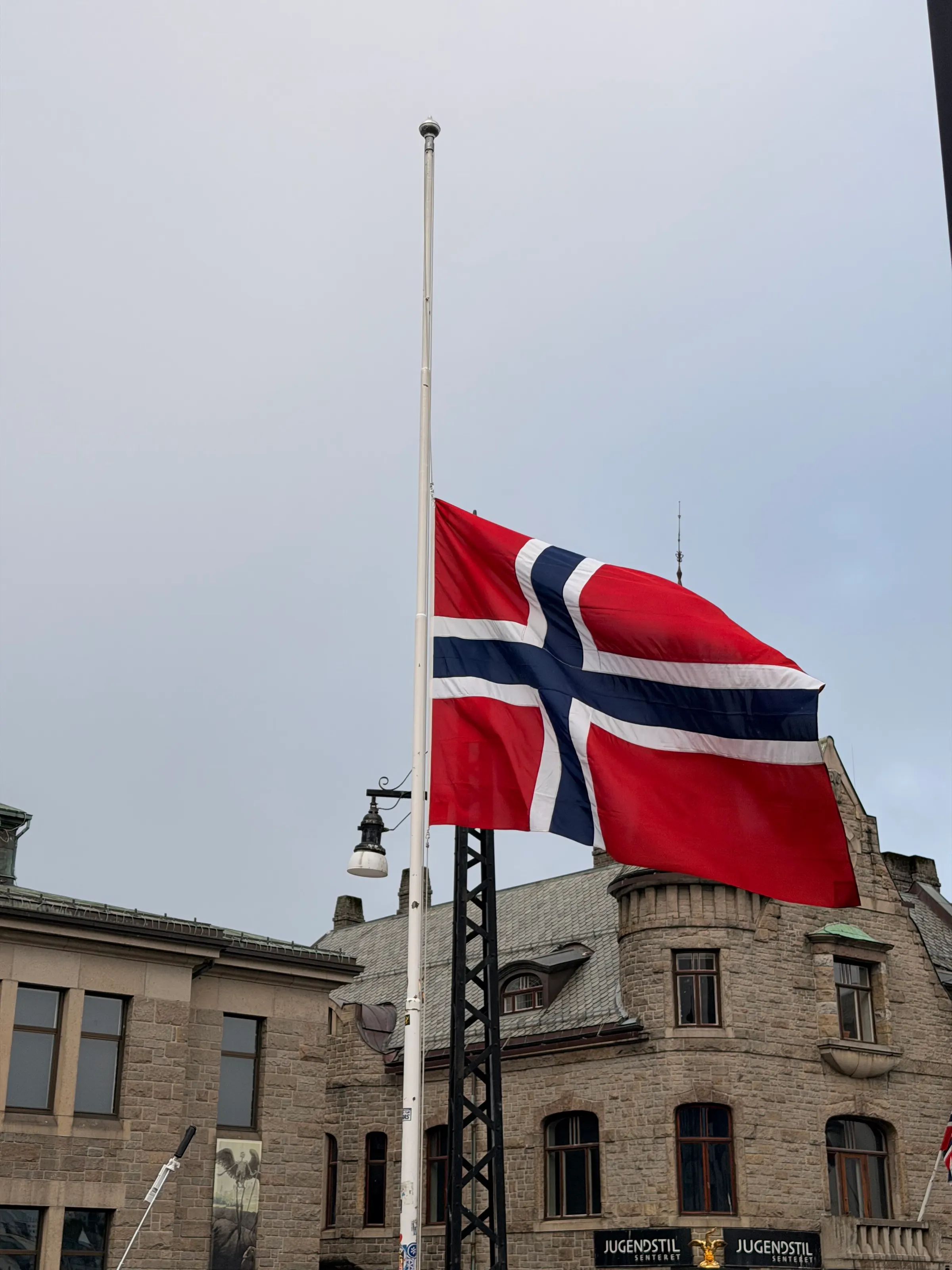 Today was the funeral for their King who passed away last week. All the flags were lowered to half mass.