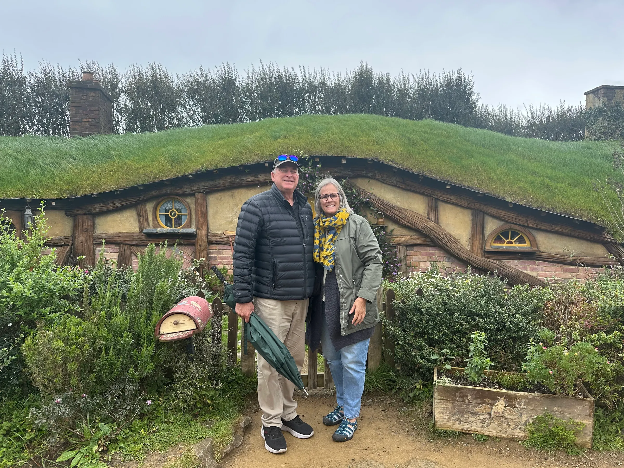 As you exit, because people complained that they never got to go into a hobbit hole, they created two holes that people could go into and admire. They are fairly new but beautifully constructed inside. I had to watch my head everywhere I turned.