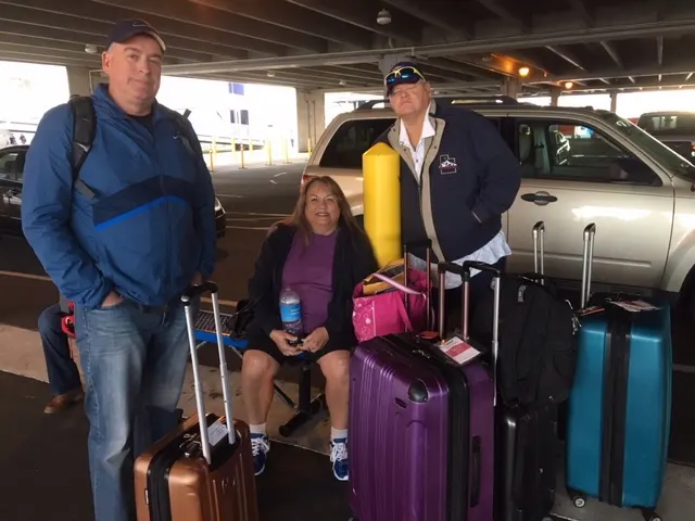 The freezing tour group at cruise port waiting for shuttle to KSC...
