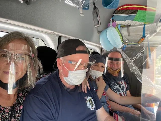 Our horrible bus (van). Face shields, masks, plastic separators, no leg room and no air conditioning or air flowing in the van. And it was very warm. Bad experience.