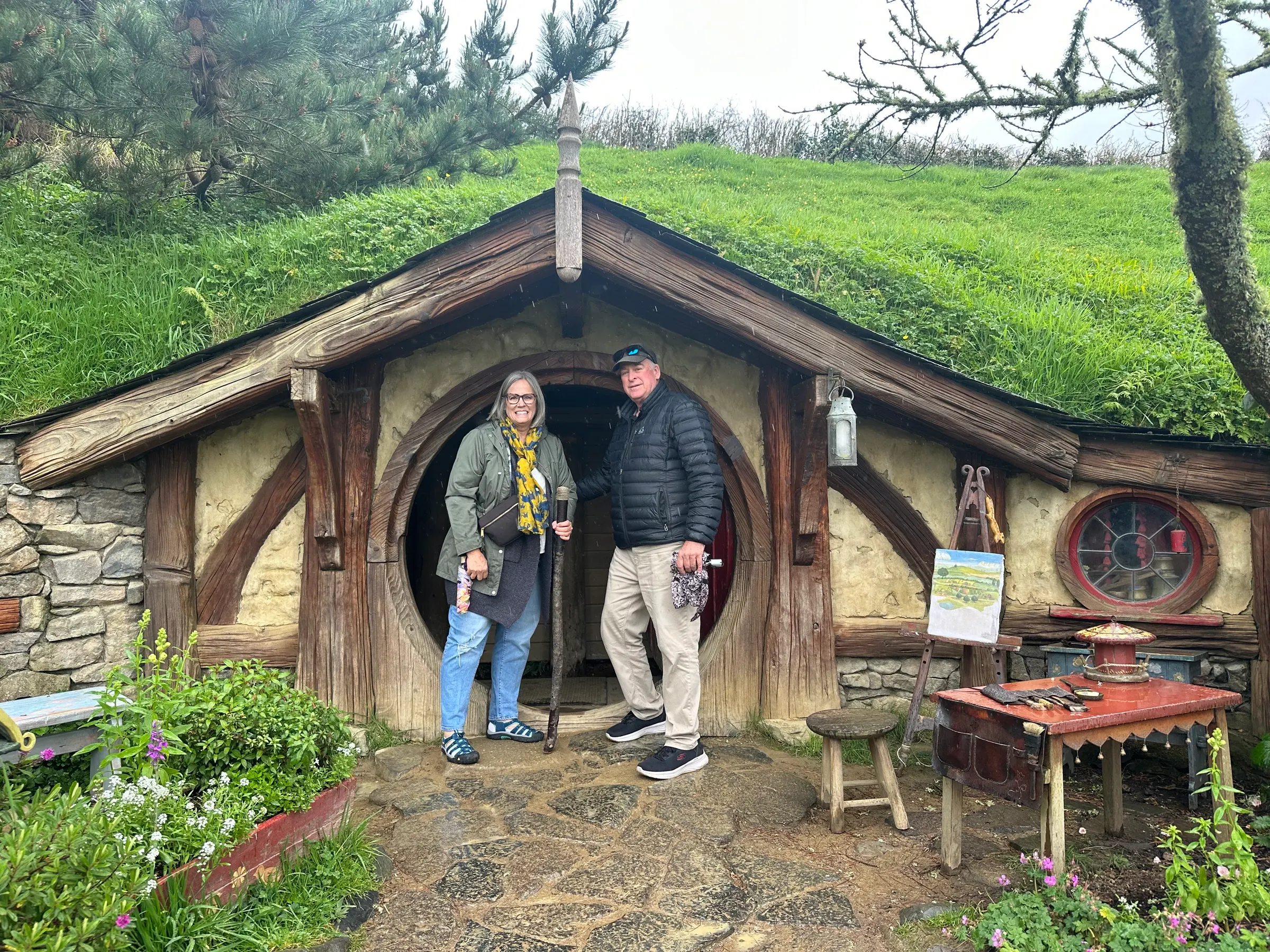 As you exit, because people complained that they never got to go into a hobbit hole, they created two holes that people could go into and admire. They are fairly new but beautifully constructed inside. I had to watch my head everywhere I turned.