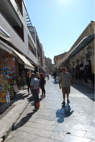 Athens has lots of commercialism in the downtown area. But the streets are really narrow in many places. Fun to watch cars and motorcycles zoom in and out. You have to be careful walking.