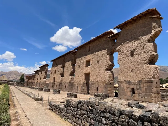 This is a good picture of those temple walls. Not much left. Borrow section made of stone. Top section made of adobe.