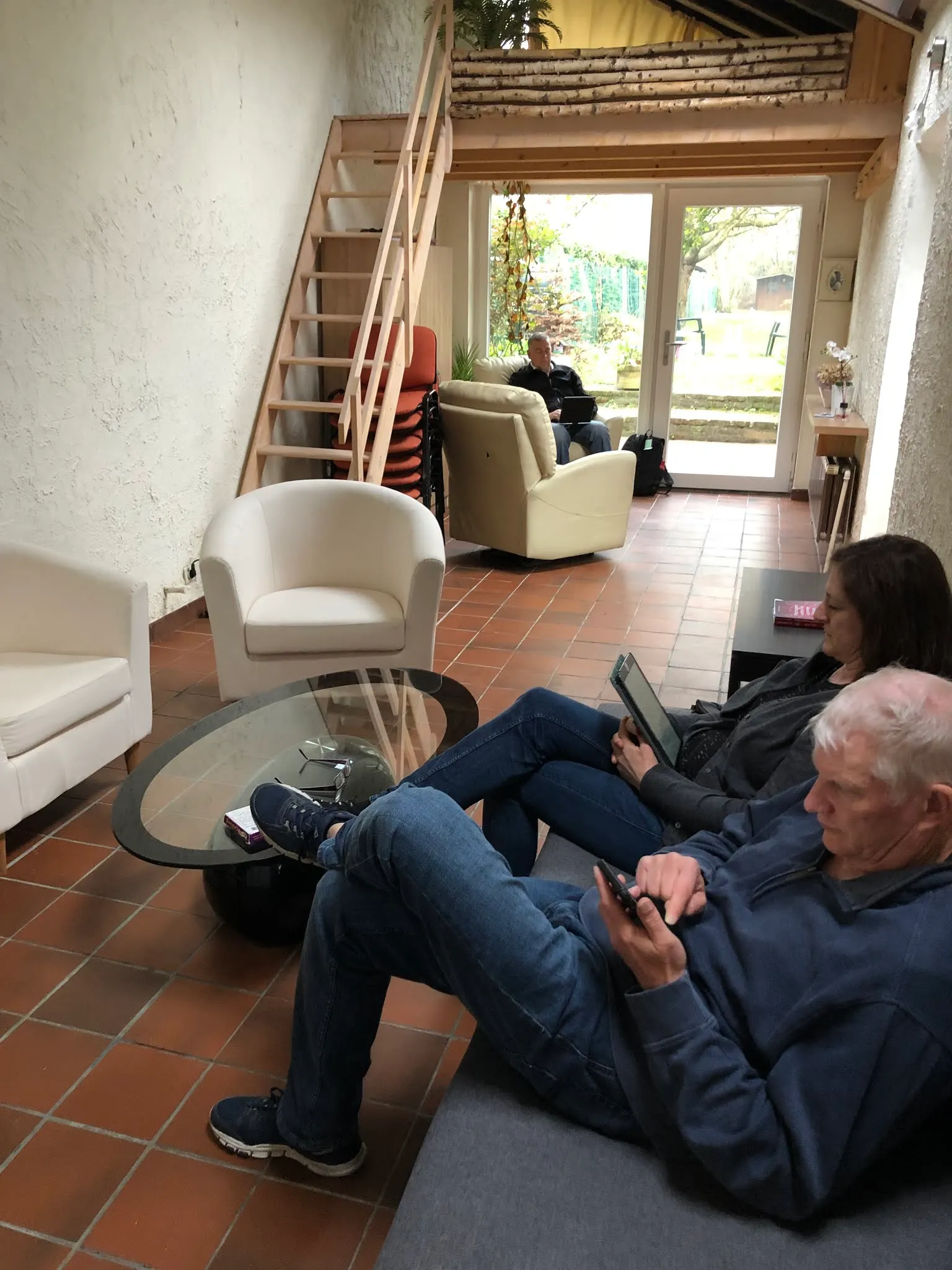 Waiting for our rooms to be cleaned.