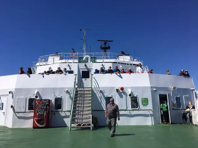 Seats on the ferry....the weather was BEAUTIFUL. Cool and breezy.