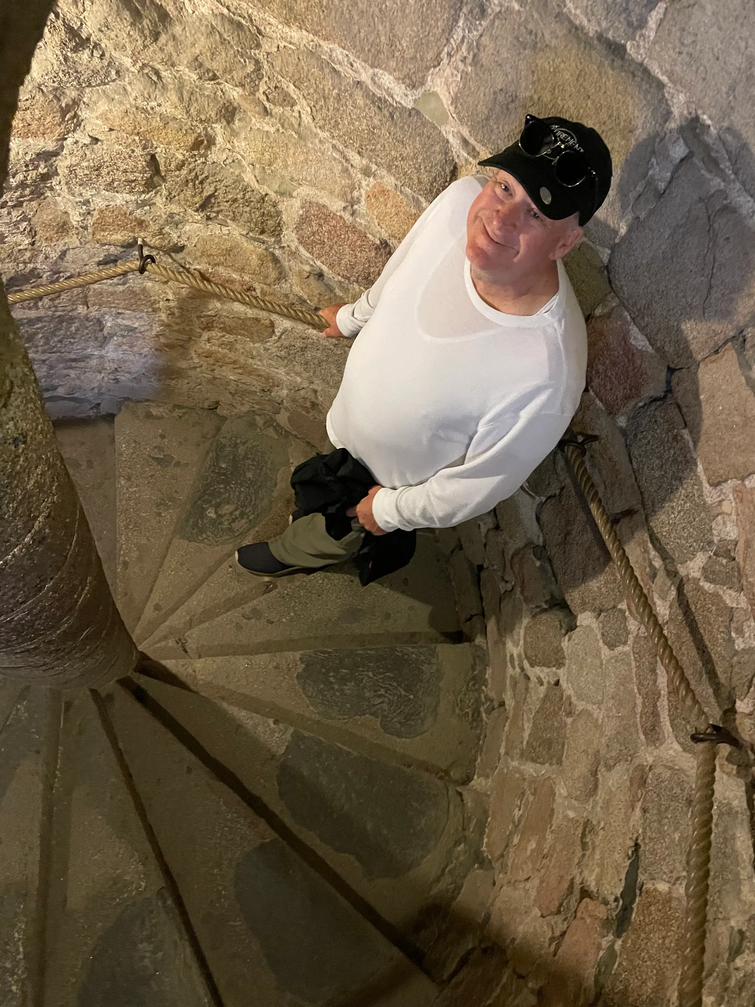 One of the few spiral stair cases with Denise physically looking down on me. I suspect mentally she looks down on me lots. :-)