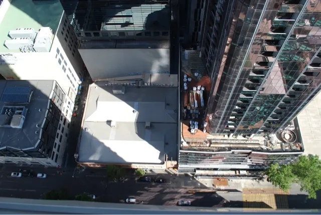 Looking down from our bedroom window....yikes! I've never slept this high up.
