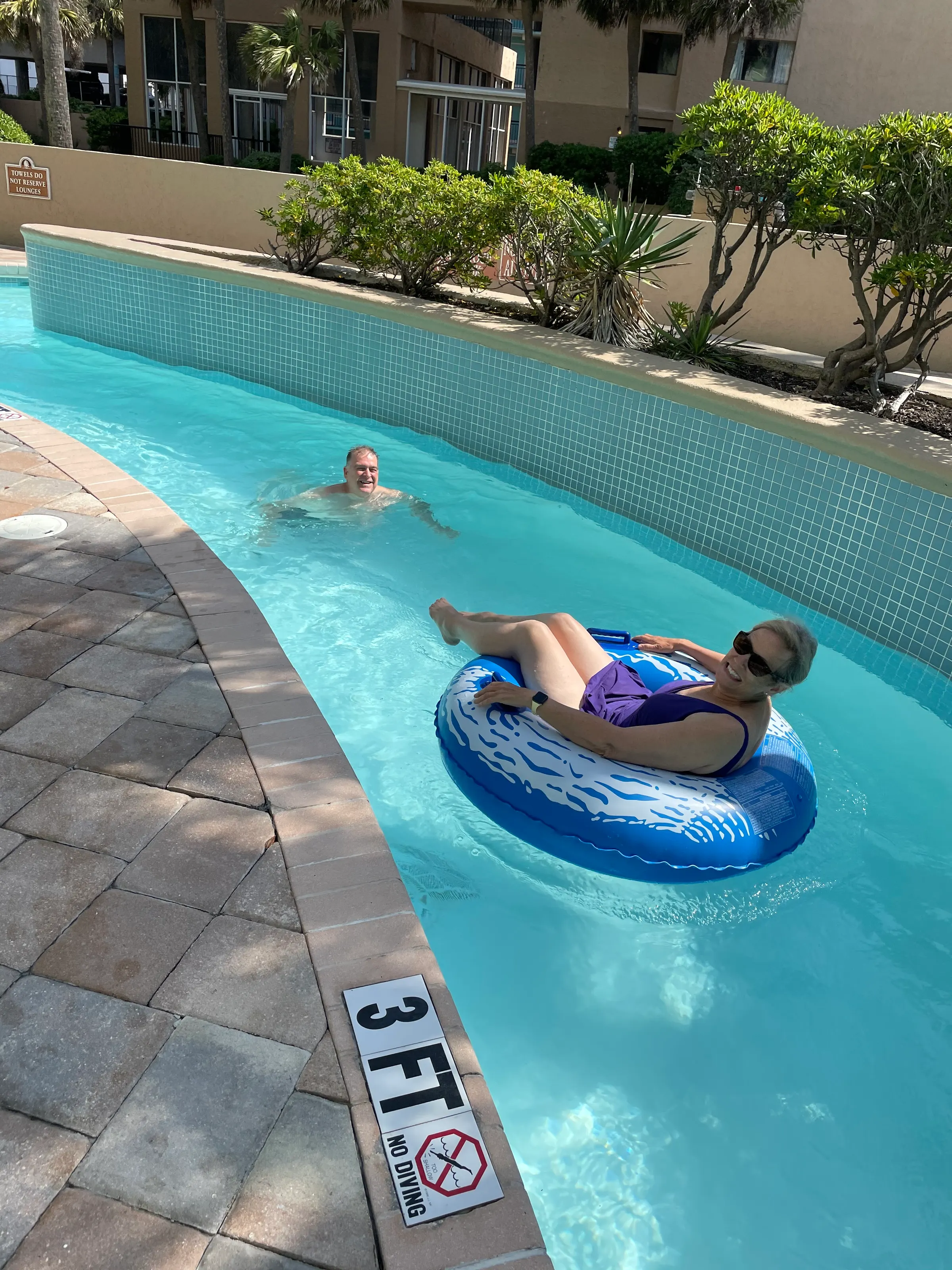 Ilene and Denise enjoying the really slow float around the lazy river. On one side, due to the wind, you’d just stop and have to paddle your way through that section. Pretty funny. Not a very strong current at all.