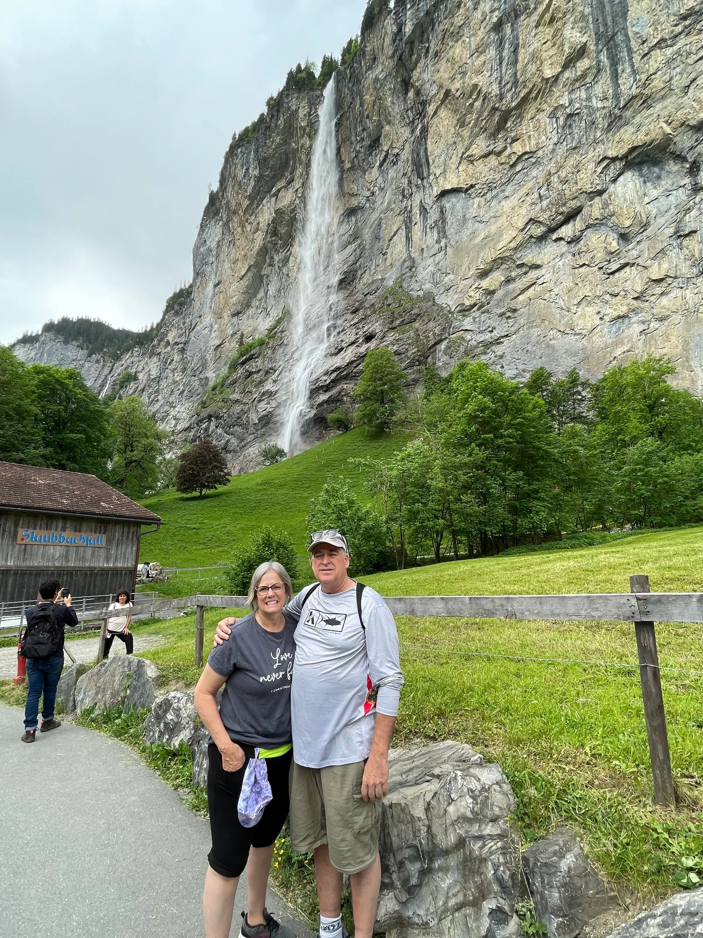 Denise and I before walking behind Staubbach Falls.
