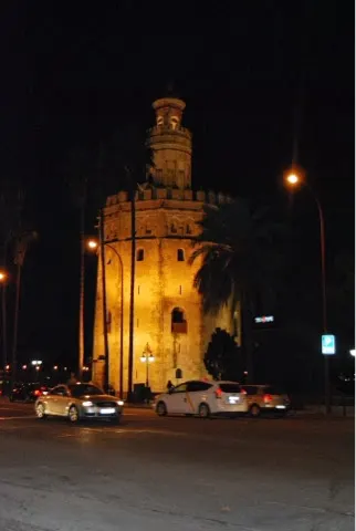 Downtown Sevilla. An old tower on the river.