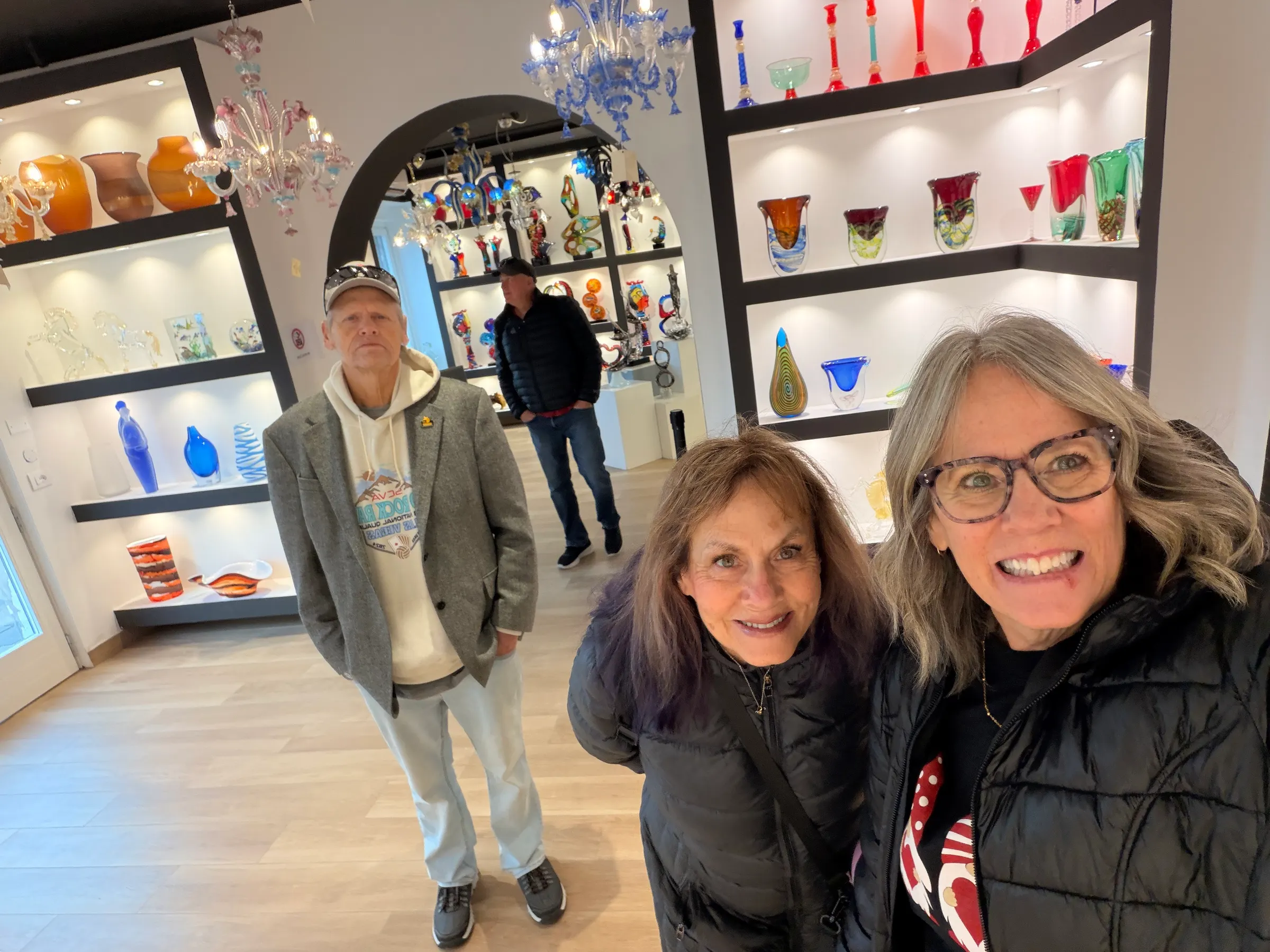 We are in the glass gallery on the island of Murano where a sign is posted not take photographs. I wonder who disobeyed that one!