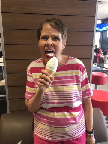 Such joy in getting a McDonald's ice cream cone...until it was realized the cone cost $1.20 USD versus 59 cents in the states. What do you do...you just eat it slower! :-)
